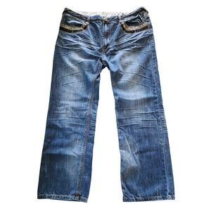 Do Denim Jeans Men's 38x32 Blue Studded Embellished Vintage Denim Missing Button